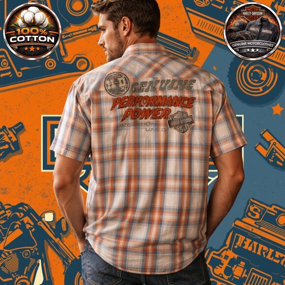 Harley-Davidson 2XL Plaid Snap Shirt Performance Power Graphic Back 100% Cotton - Picture 5 of 12